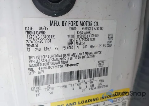 2015 Ford Expedition El Platinum from USA, damaged, VIN 1FMJK1MT5FEF48947